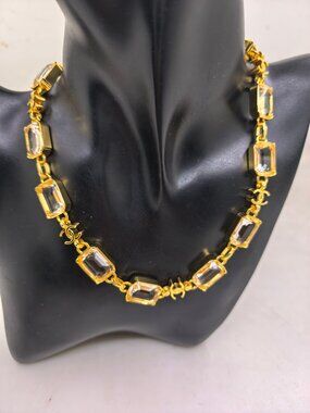 Chanel Gold-Tone Rectangular Crystal CC Logo Choker Necklace